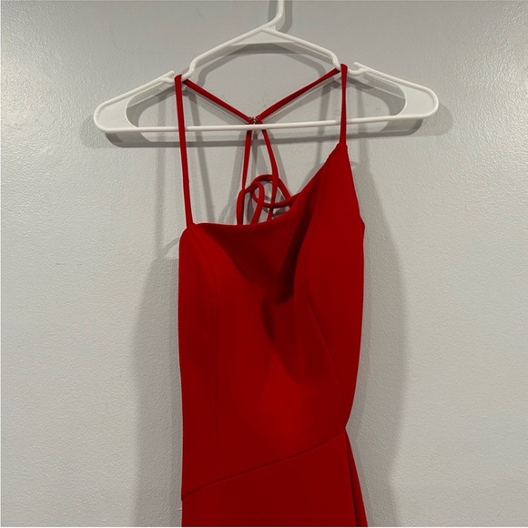 LA FEMME 27126 Asymmetrical Neckline Strappy Jersey Side Cut Out Evening Dress - Picture 2 of 8